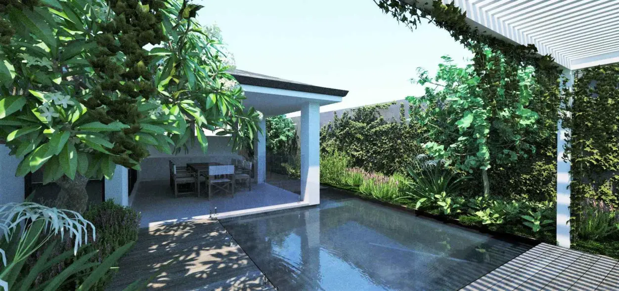 A tropical pool and landscape design for a small garden in Mount Pleasant