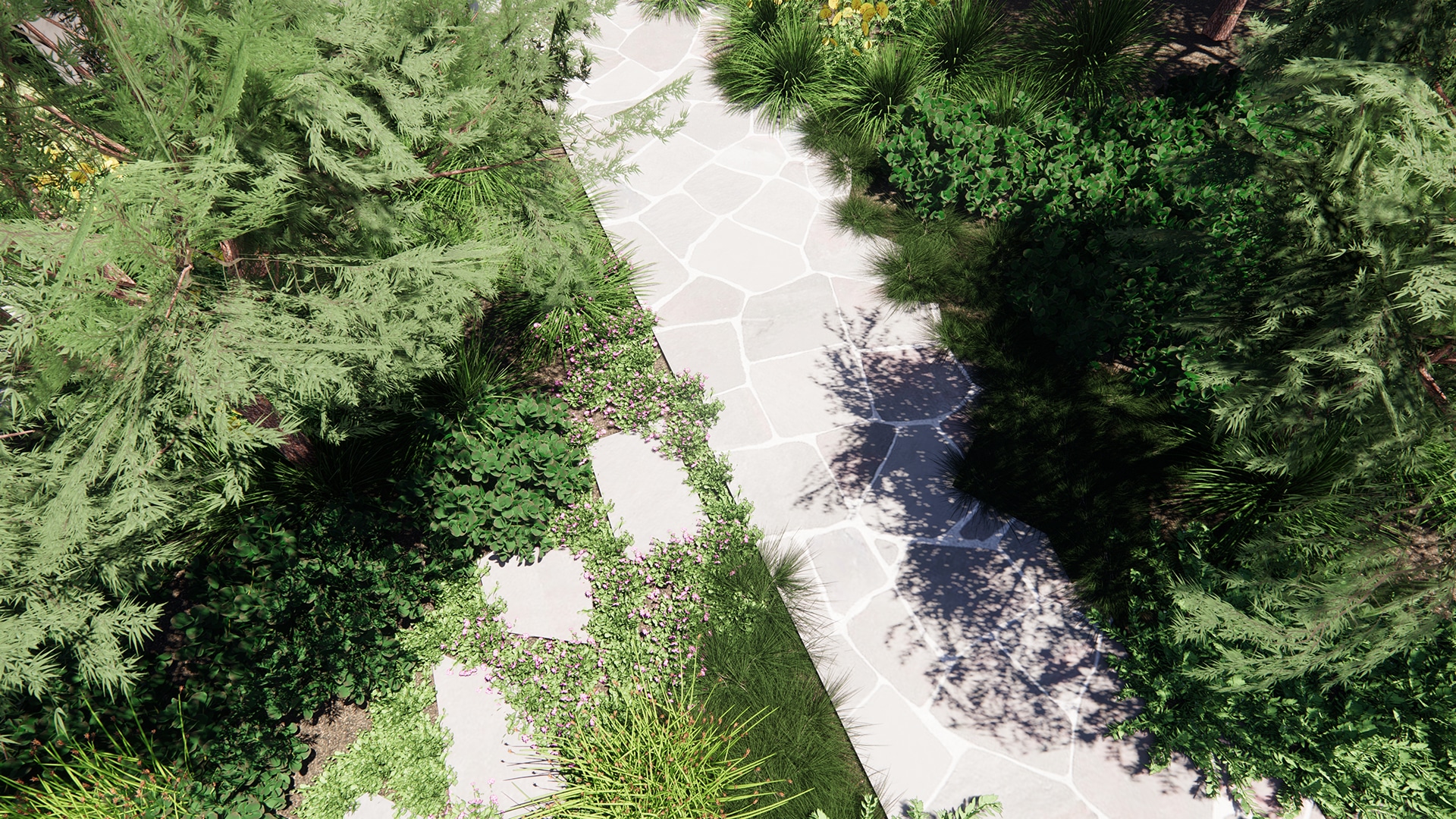 A relaxed, coastal landscape design, front yard and paving