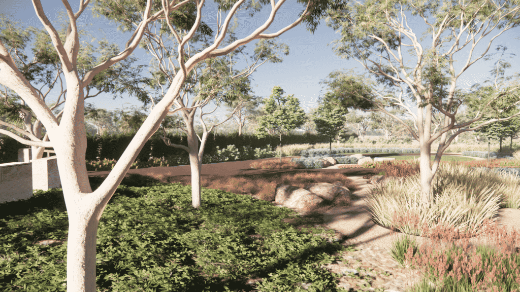 The property's looped driveway surrounded by gumtrees and native plants.
