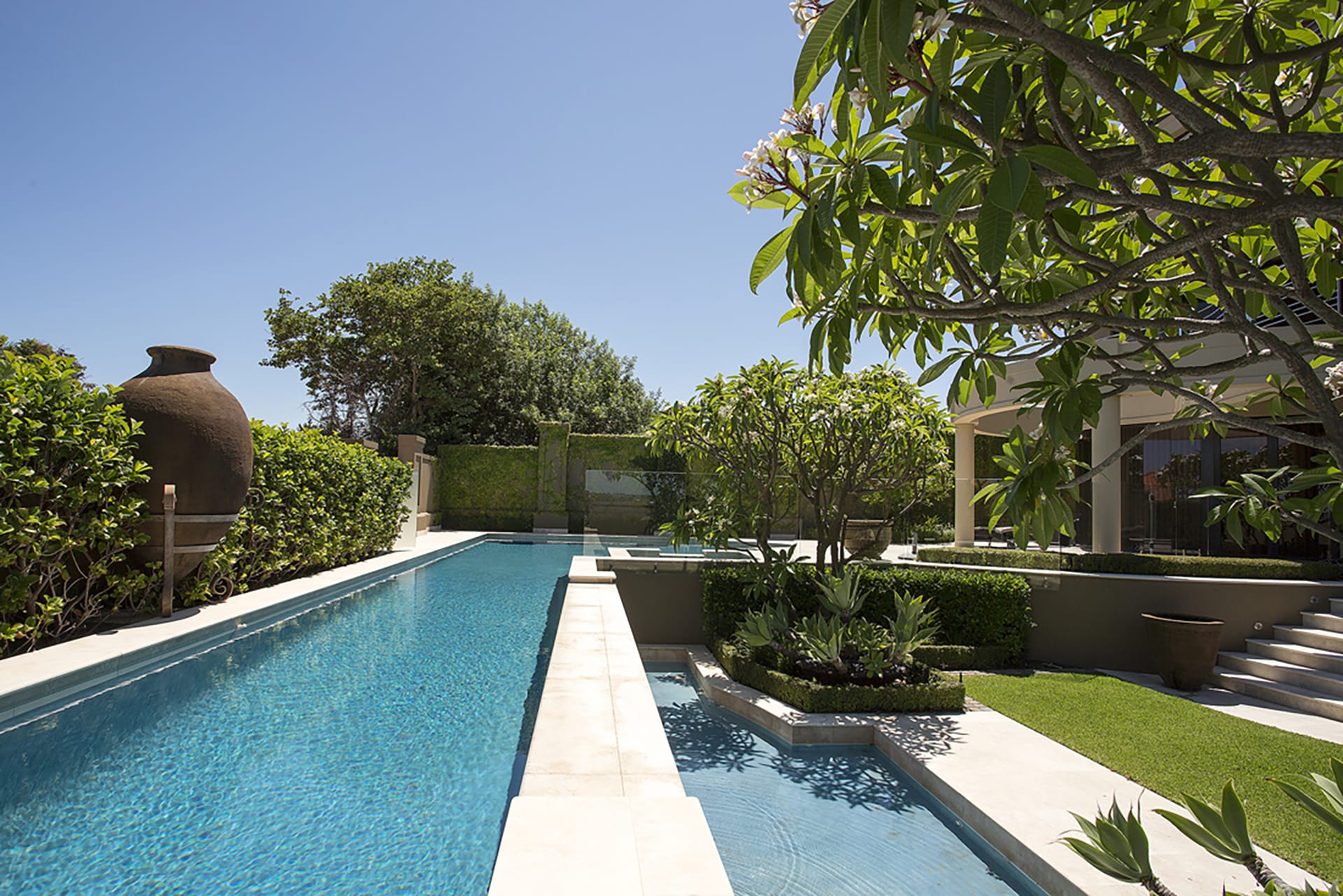 a multi-tiered mediterranean style pool