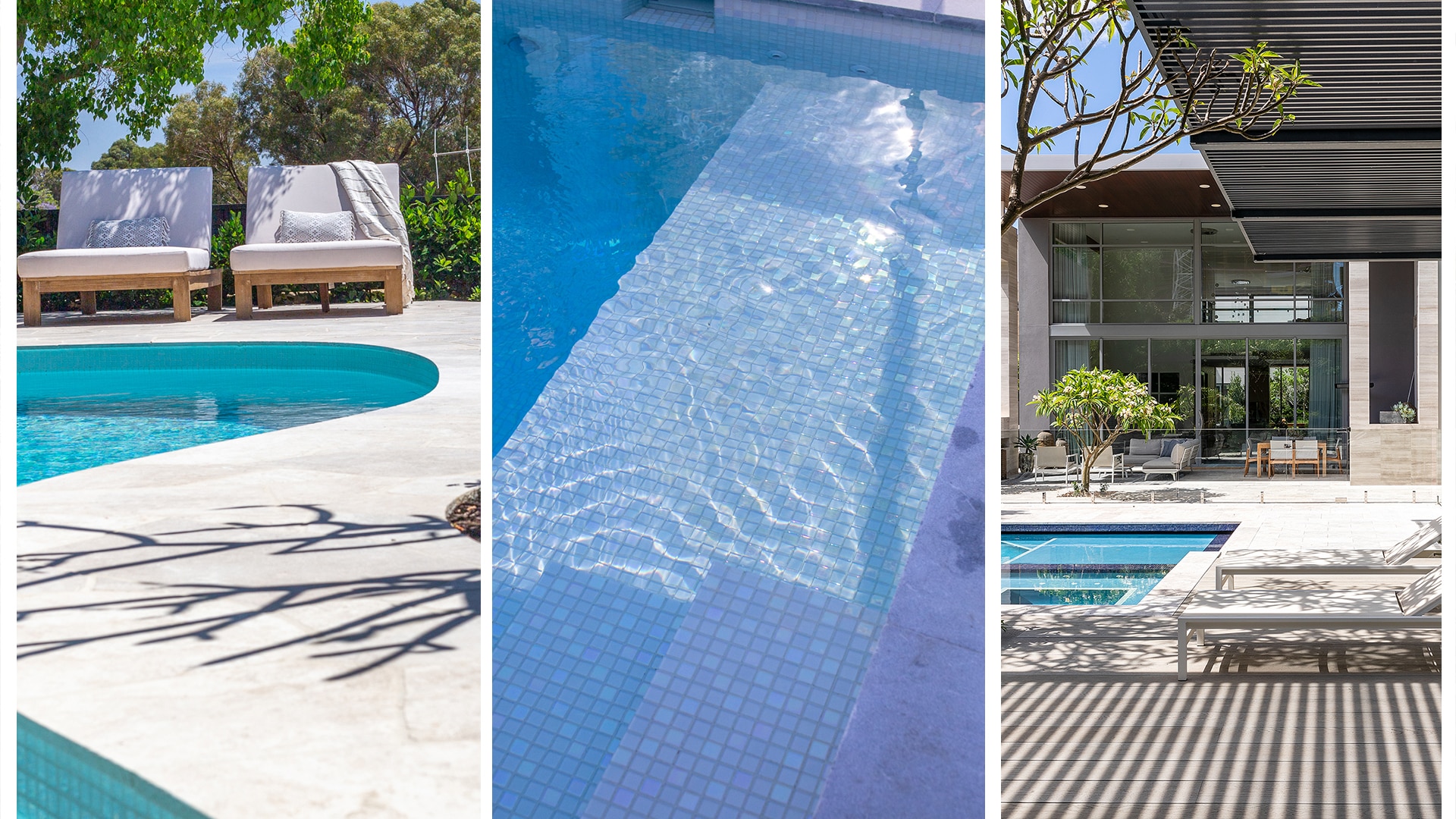 High quality TDL surface finishes, crazy paving, fully tiled pool, and millboard decking.