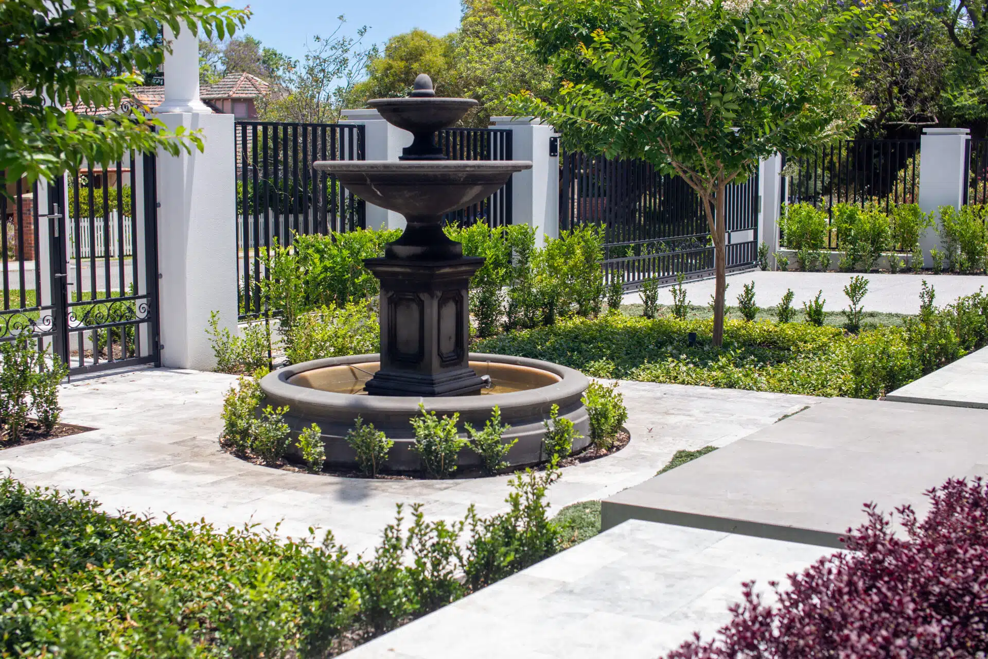 Front yard with vertical fencing