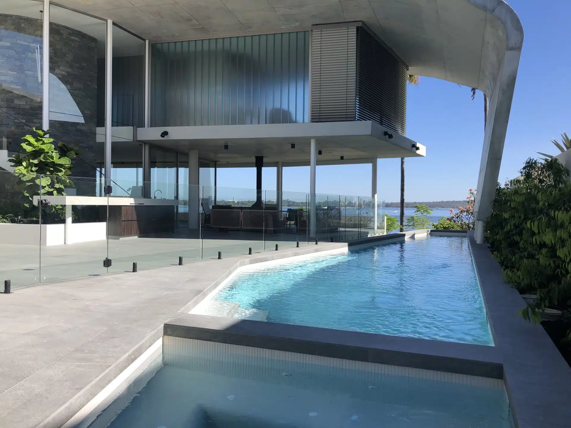 Pool with glass fence