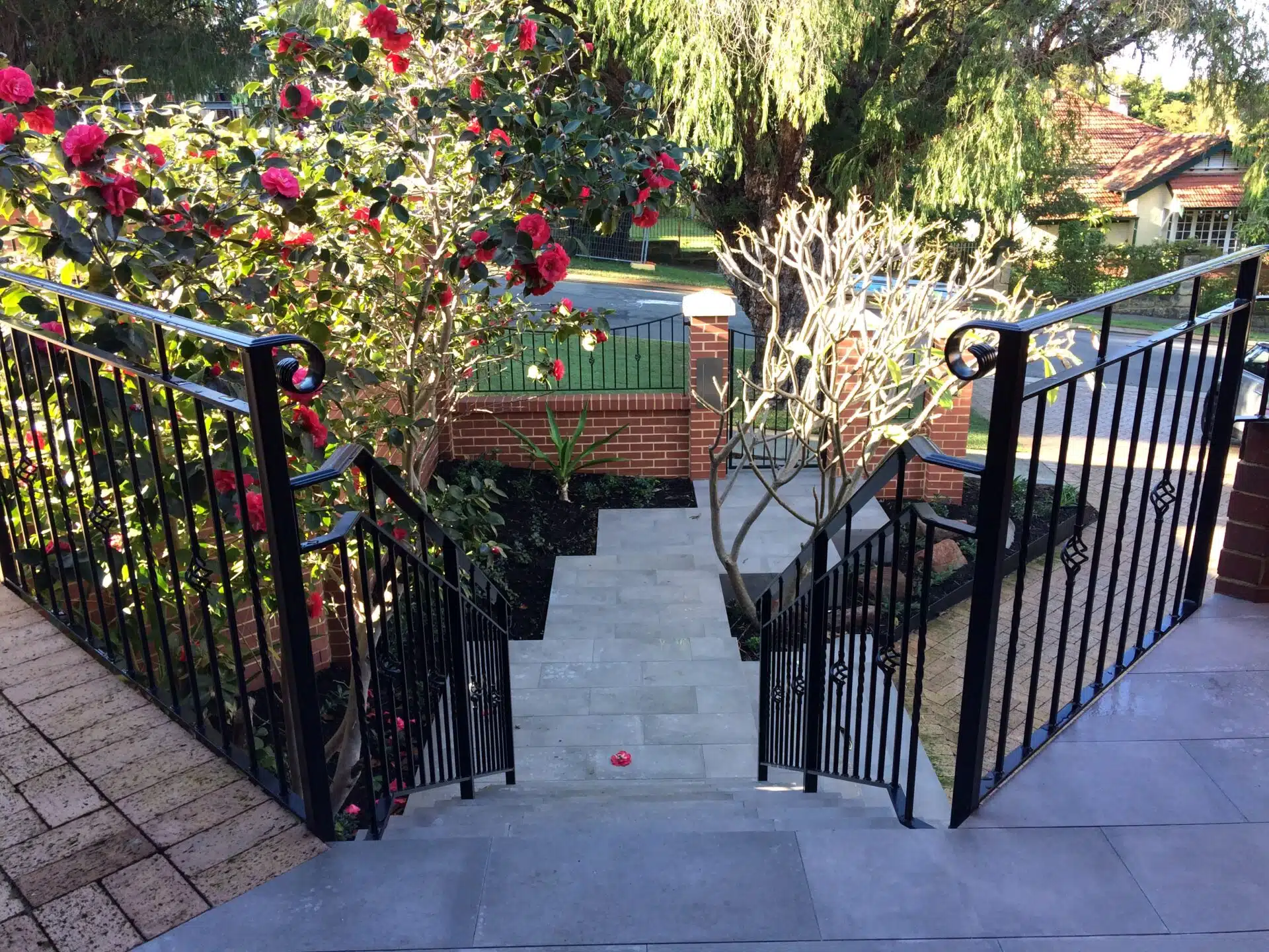 Wrought iron fence in front yard